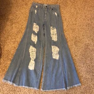 Mumu Blue distressed baggy flare jeans